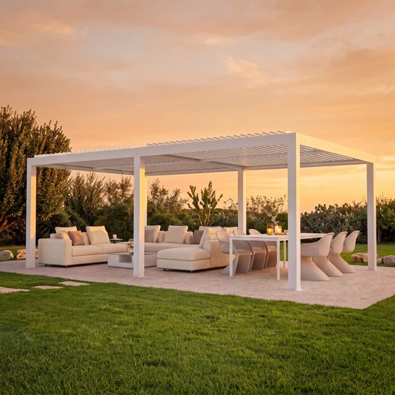 Modern Shade 12'x20' White Louvered Pergola, Adjustable Waterproof Roof with Drainage, USB Power Strip, Reinforced Frame, Easy Assembly