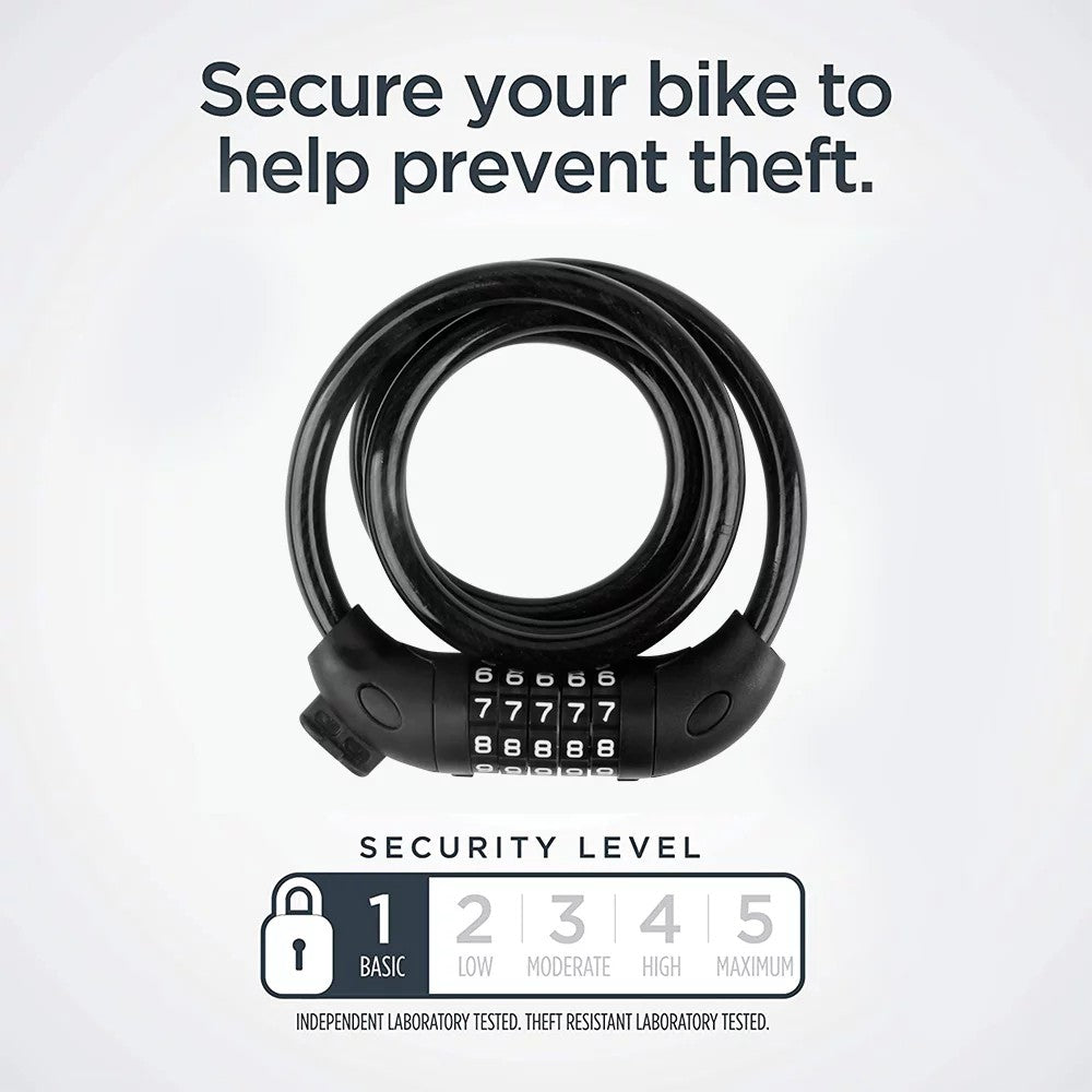FONA 4ft Resettable Combination Bike Lock | 4-Digit Secure Cable Lock for Bicycles, Outdoor Use (Black)