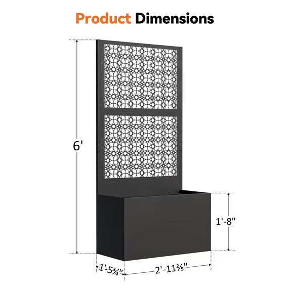 Modern Shade 6x3 FT Metal Planter Box with Trellis Privacy Screen, Raised Garden Bed with Drainage Holes for Climbing Plants, Petal Weave