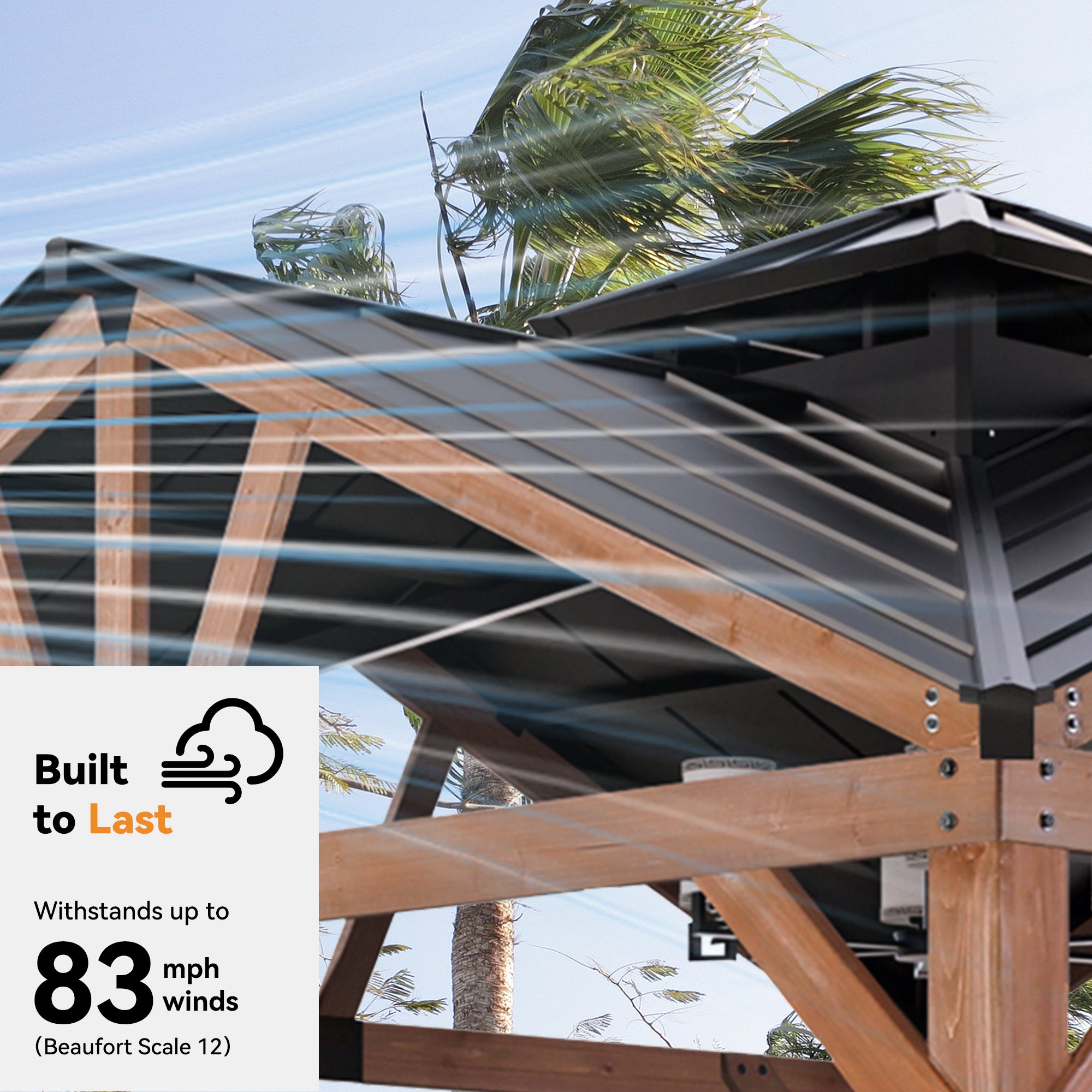 Modern Shade 12’ x 12’ Hardtop Wood Gazebo with Steel Roof, Water Resistant, Wind Resistant, Solid Cedar Frame