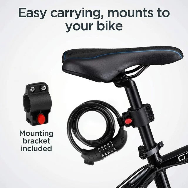 FONA 4ft 4-Digit Resettable Combination Bike Cable Lock, Anti-Theft Secure Bicycle Lock for Outdoor Use, Black