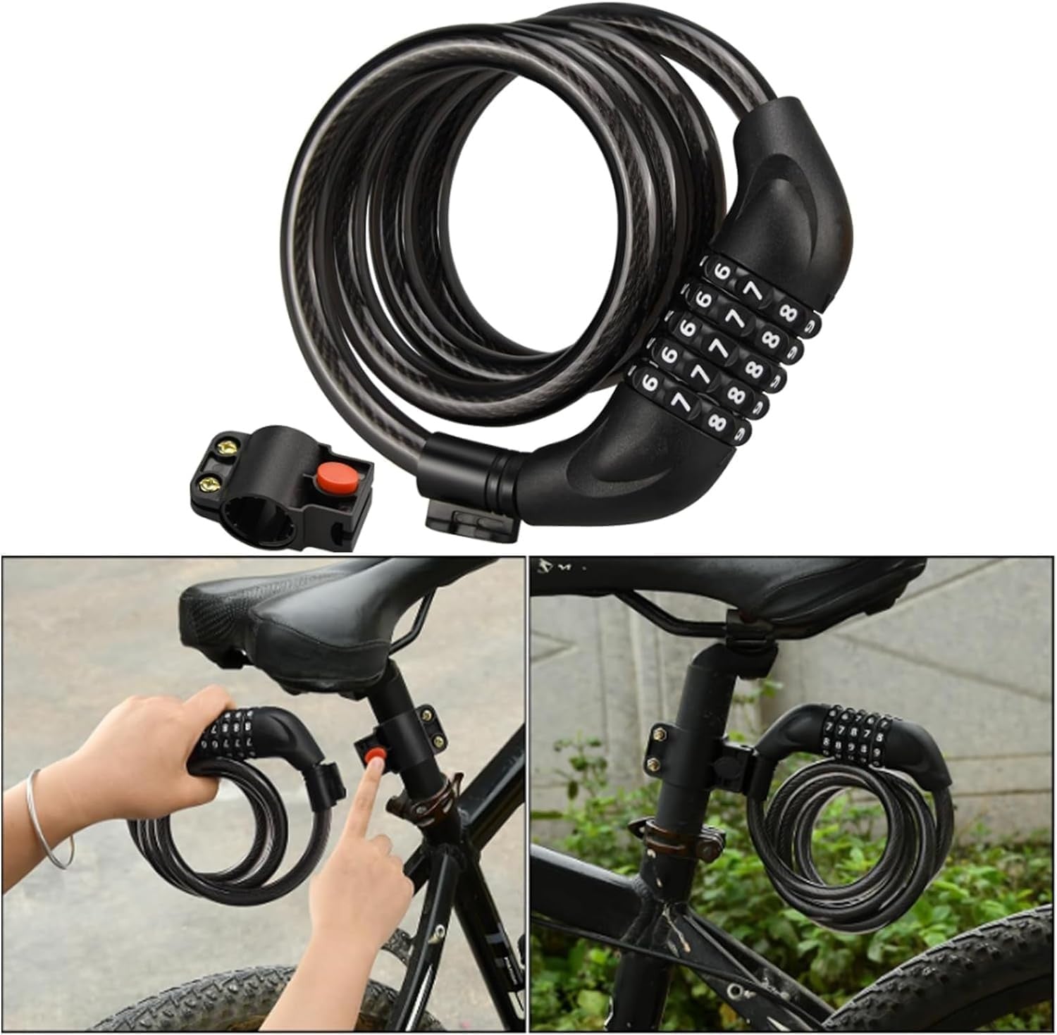 FONA 4ft 4-Digit Resettable Combination Bike Cable Lock, Anti-Theft Secure Bicycle Lock for Outdoor Use, Black