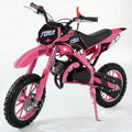 FONA 49cc 2-Stroke Dirt Bike for Kids 8-12, 25mph Mini Motorcycle with Dual Disc Brakes, Multi Terrain Tires, Suspension & Soft Seat Pink