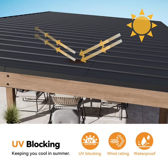 Modern Shade 12x24 Cedar Wood Gazebo Hardtop Slope Roof Rot Resistant Snow And Wind Resistant For Backyard Deck And Garden