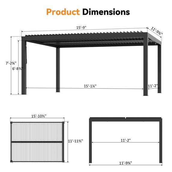 Modern Shade 12'x24' Black Louvered Pergola, Adjustable Waterproof Roof with Drainage, USB Power Strip, Reinforced Frame, Easy Assembly for Patio & Backyard