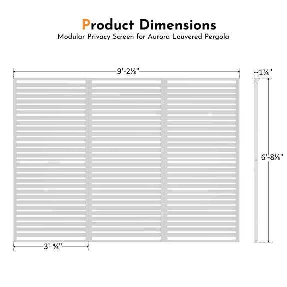 Modern Shade 10ft Pergola Privacy Screen, Galvanized Steel Louvered Pergola Shade Panel, Easy Install Modular Privacy Screen for Patio Backyard, White